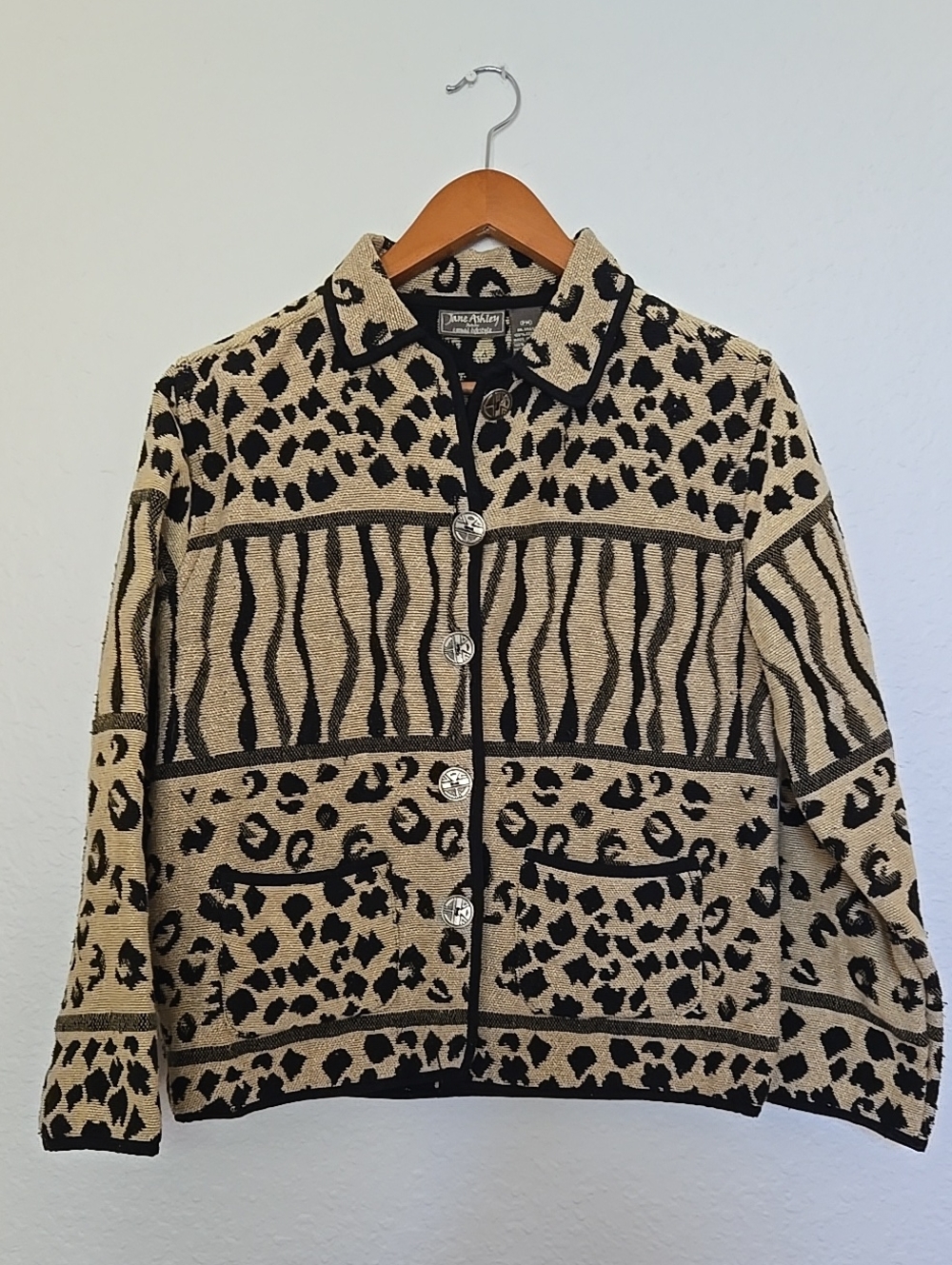 Jane Ashley Beige and Black Animal-Block Button Jacket